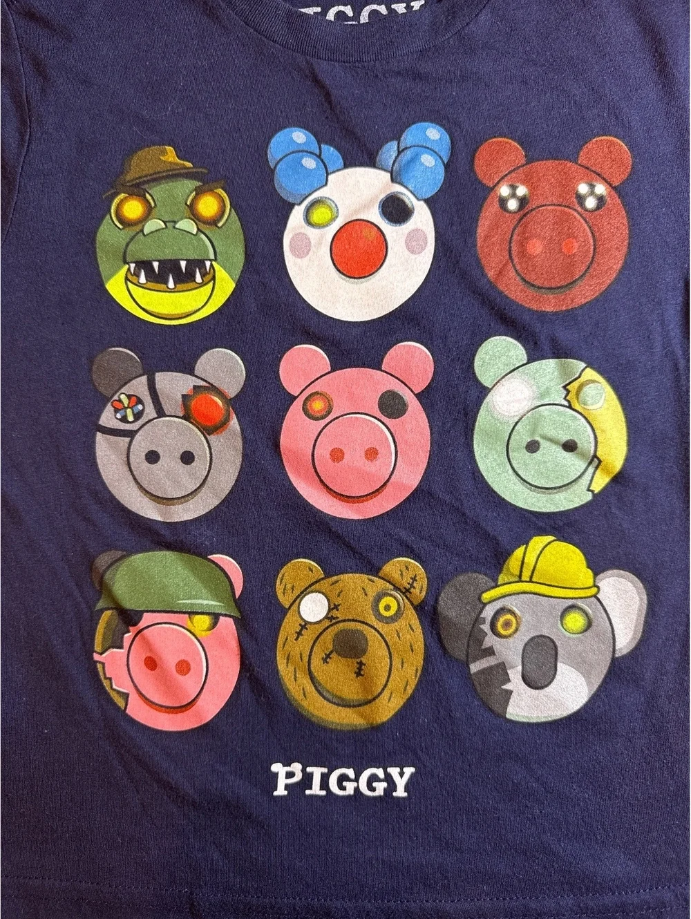 Piggy Roblox Character Faces Graphic T-Shirt Boys (XS) 5T Navy Blue